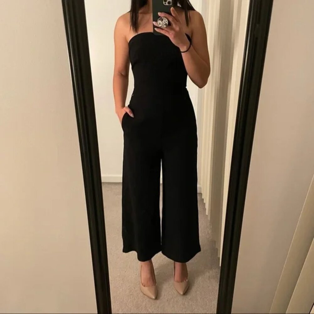 Aritzia Black Strapless Wide-Leg Jumpsuit
